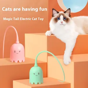 Pet Electric Teasing Cat Wand Smart Magic Tail Toy Cat Self-Entertainment Silicone Tail Bite-Resistant Automatic Rotating Rolling Ball