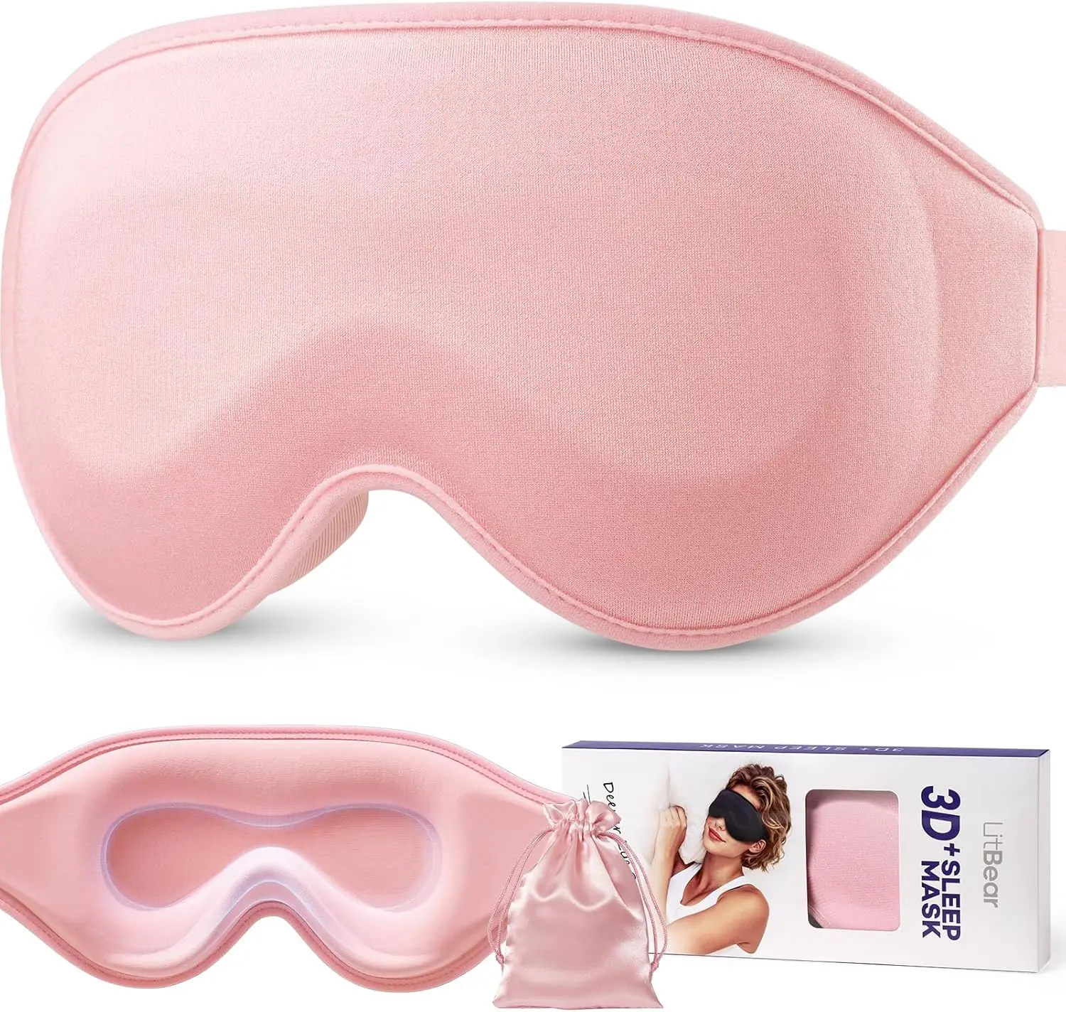 LitBear Long Lash Sleep Mask for Women Men Side Sleeper, 3D Contoured Light Blocking Sleeping Mask, Soft Comfortable Eye Mask Sleep with Adjustable Strap, Pouch for Travel, Pink #DealsForYouDays