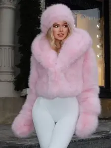 Eco-Friendly Fur Coat, Artificial Wool Jacket, Casual Comfy Jacket, Winter Fox Fur Hooded Fleece, Stylish and Warm for Women