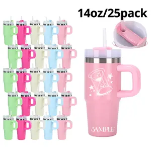 Crafix 25-Pack 14oz Sublimation Ready Stainless Steel Tumbler - Insulated Flask, Leak-Proof Cup with Handle, Lid & Straw, Portable Mug for Home, Outdoor Use, Flasks
