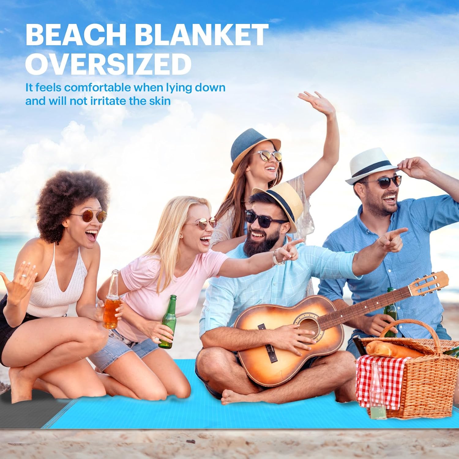 Extra Large Beach Blanket 79" x 83" Sandproof & Waterproof, Lightweight Foldable Picnic Mat, Portable Travel Camping Hiking Outdoor Beach Mat for Family