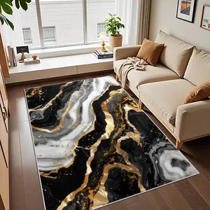 Crystal Velvet Gold Fluid Rug, Modern Area Rug, Waterproof Area Rugs, Soft Comfortable Mat, Door Mats, Kitchen, Living Room, Bedroom, Hallway, Laundry Room