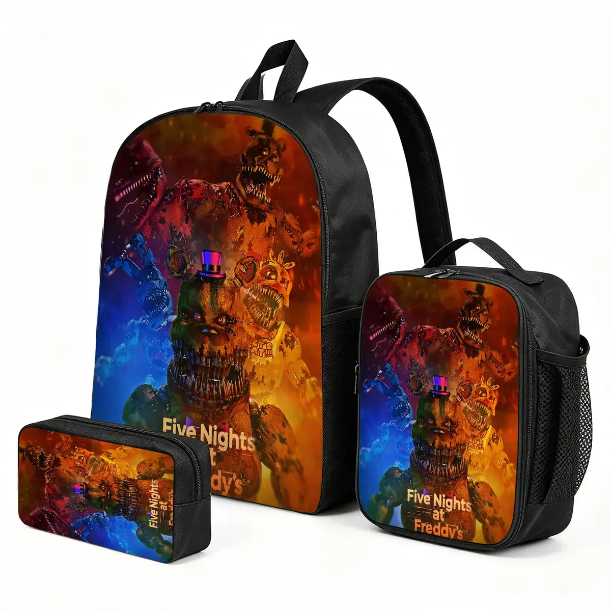 Five-Nights-at-Freddy's Backpack with Lunch Box and Pencil Case | School Bag Set | 3-Piece Back to School Supplies for Boys & Kids