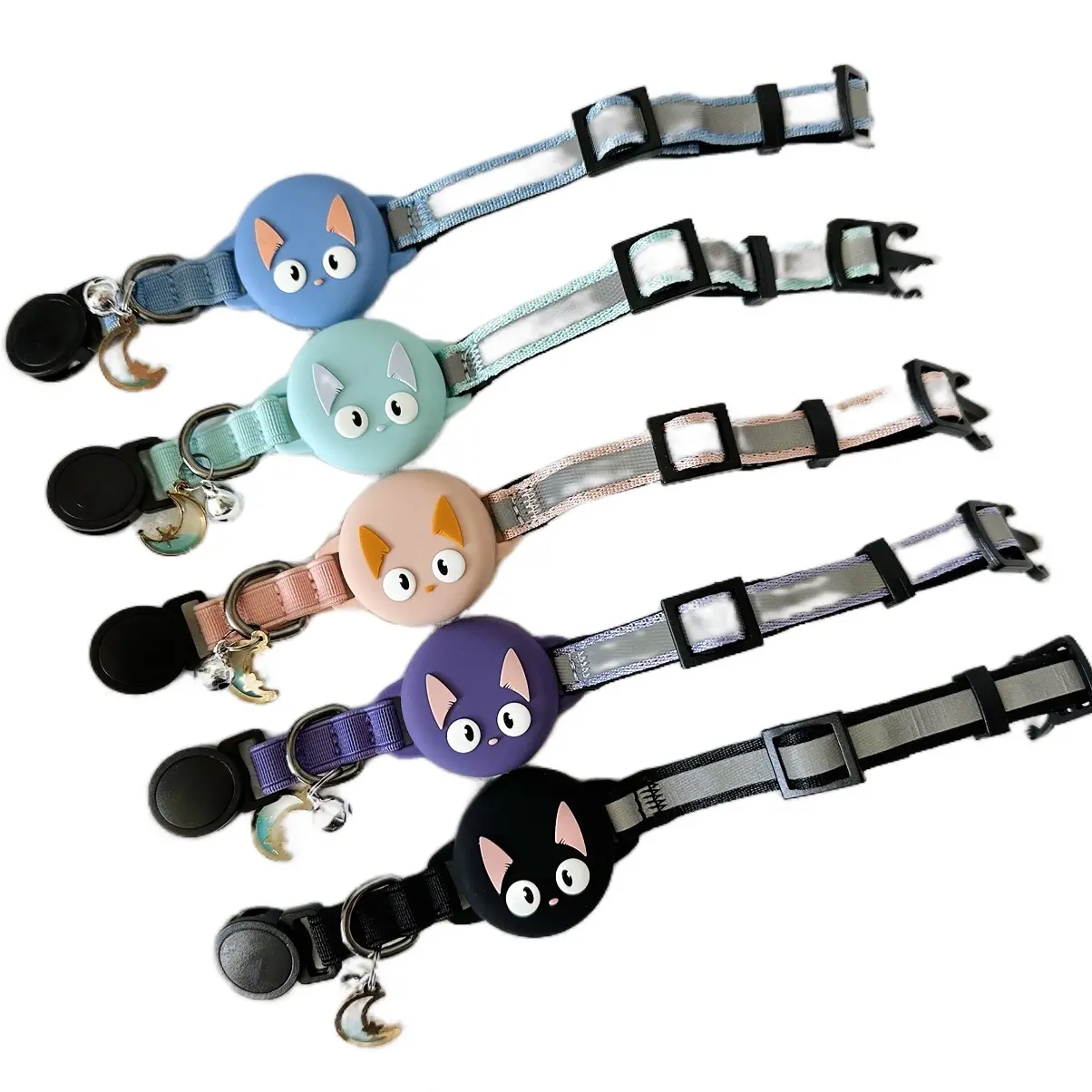 Reflective Adjustable Cat Collar with AirTag Holder, Pet Accessory for Visibility Boost