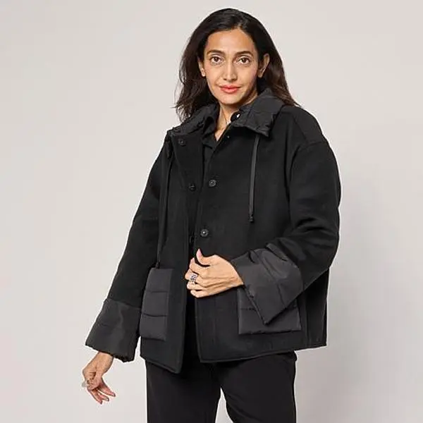 MarlaWynne WynneCollection Melton Jacket with Quilted Puffer Detail