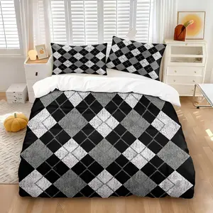 2/3 Pcs Classic Plaid Checkered Argyle Print Duvet Cover Set, Trendy Retro Bedding Set, Soft Breathable HD Digital Print with Zipper Closure, Fade-Resistant Easy Care, Perfect for Bedroom Guest Room Dorm Decor, All-Season Use - No Filling