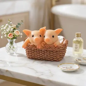 Cute Mini Pig Animal Statue Figurine, Resin Hand-Painted Home Garden Decor, Small Plant Scene Ornament, Bathroom Accent Piece