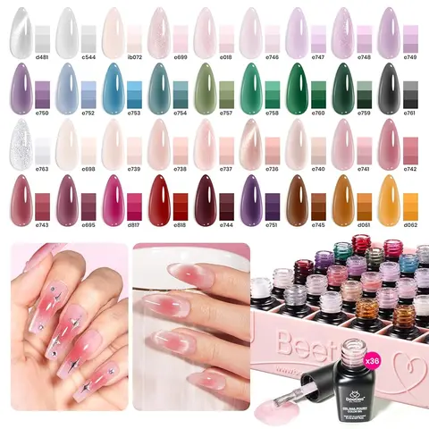 Beetles Jelly Gel Nail Polish Set with Base&Top Coat - Sheer Glitter, Soak Off, DIY Manicure, Neutral Jelly Pink, Nails at home DIY Nail  Cutics Cosmetic  #TikTokShopBacktoSchool