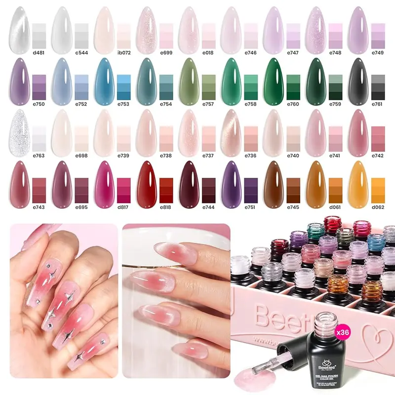 Beetles Jelly Gel Nail Polish Set with Base&Top Coat - Sheer Glitter, Soak Off, DIY Manicure, Neutral Jelly Pink, Nails at home DIY Nail  Cutics Cosmetic  #TikTokShopBacktoSchool