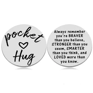 1/2pcs Stainless Steel Long-Distance Love Token Gift, Inspirational Pocket Hug Coin for Friends Besties Graduates, Unisex Present for Men Women