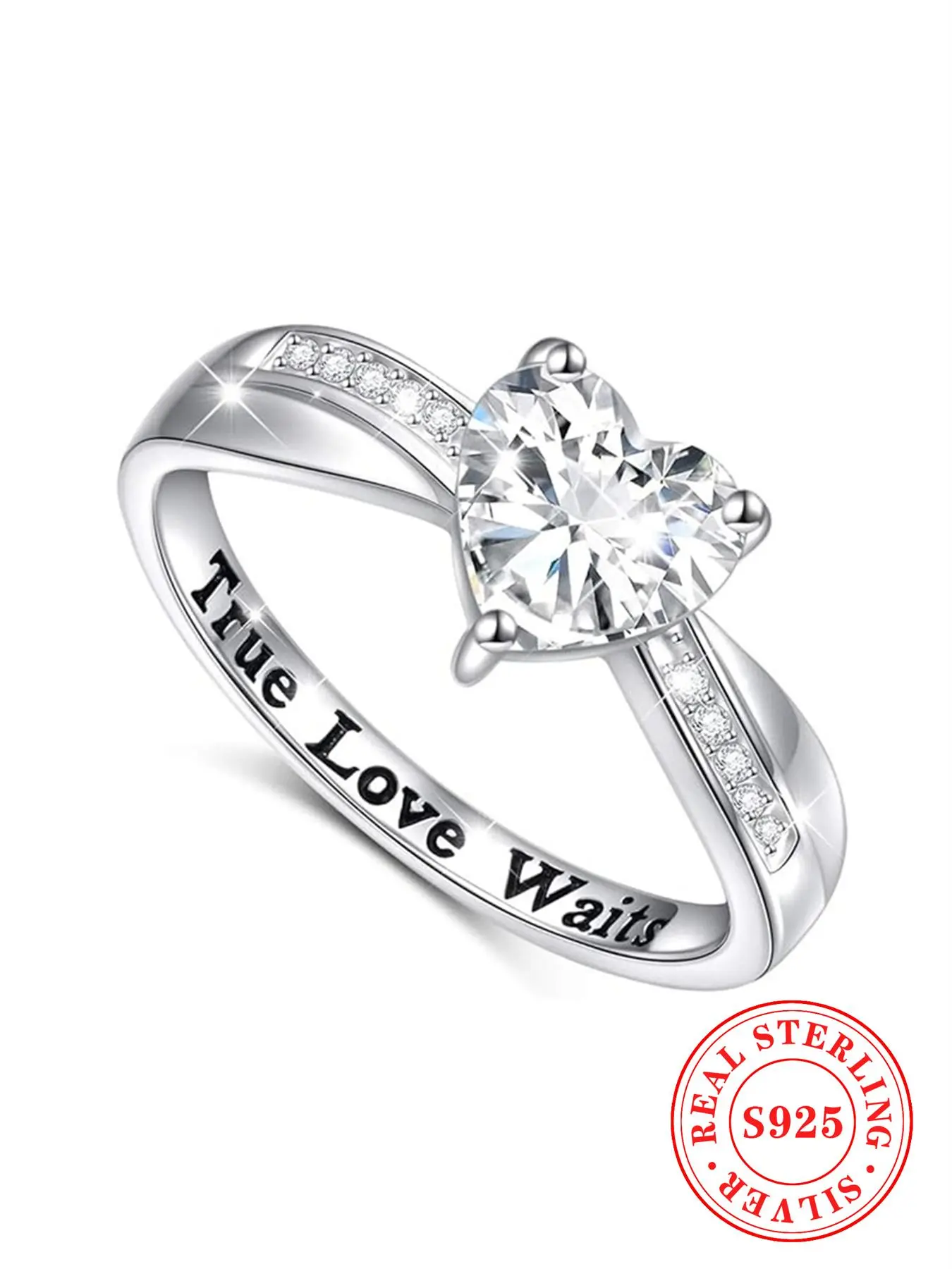 925 Sterling Silver Heart Shaped Ring, Heart Design Ring, Rhinestones Decor Rings Jewelry for Party, Promise Engagement Rings for Gf, Valentine's Day, Anniversary Ring, Wedding Promise Rings, Gift Rings, Beautiful Rings