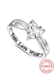 925 Sterling Silver Heart Shaped Ring, Fashion Rhinestones Decor Rings Jewelry for Party, Trendy All-match & Exquisite Jewelry for Gift Promise Engagement Rings for Gf, Valentine's Day, Anniversary Ring, Wedding Promise Rings, Gift