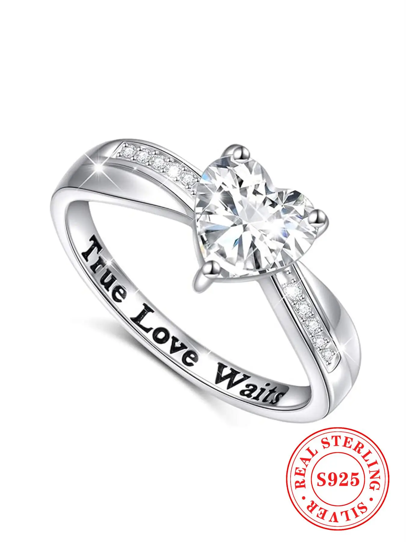 925 Sterling Silver Heart Shaped Ring, Fashion Rhinestones Decor Rings Jewelry for Party, Trendy All-match & Exquisite Jewelry for Gift Promise Ring f