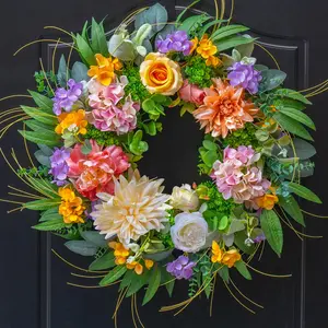 Spring Wreaths for Front Door, Soomeir Hydrangea Summer Wreath, All Seasons Year Round Flower Wreath, Holiday Decor Decorations for Home Outdoor Indoors (Hydrangea)