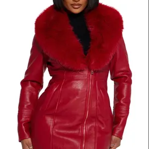 Women's Evening Luxe Faux Leather Coat - Fall/Winter Jacket - Tops, Jackets