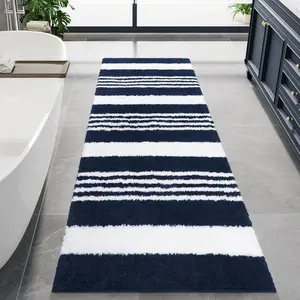 Long Bathroom Rugs Runner, 24" x 60" Large Bath Rug Non Slip Absorbent, Washable Microfiber Bathroom Mat Luxury Fluffy Soft, Shaggy Bath Mats for Shower Quick Dry, Navy Blue