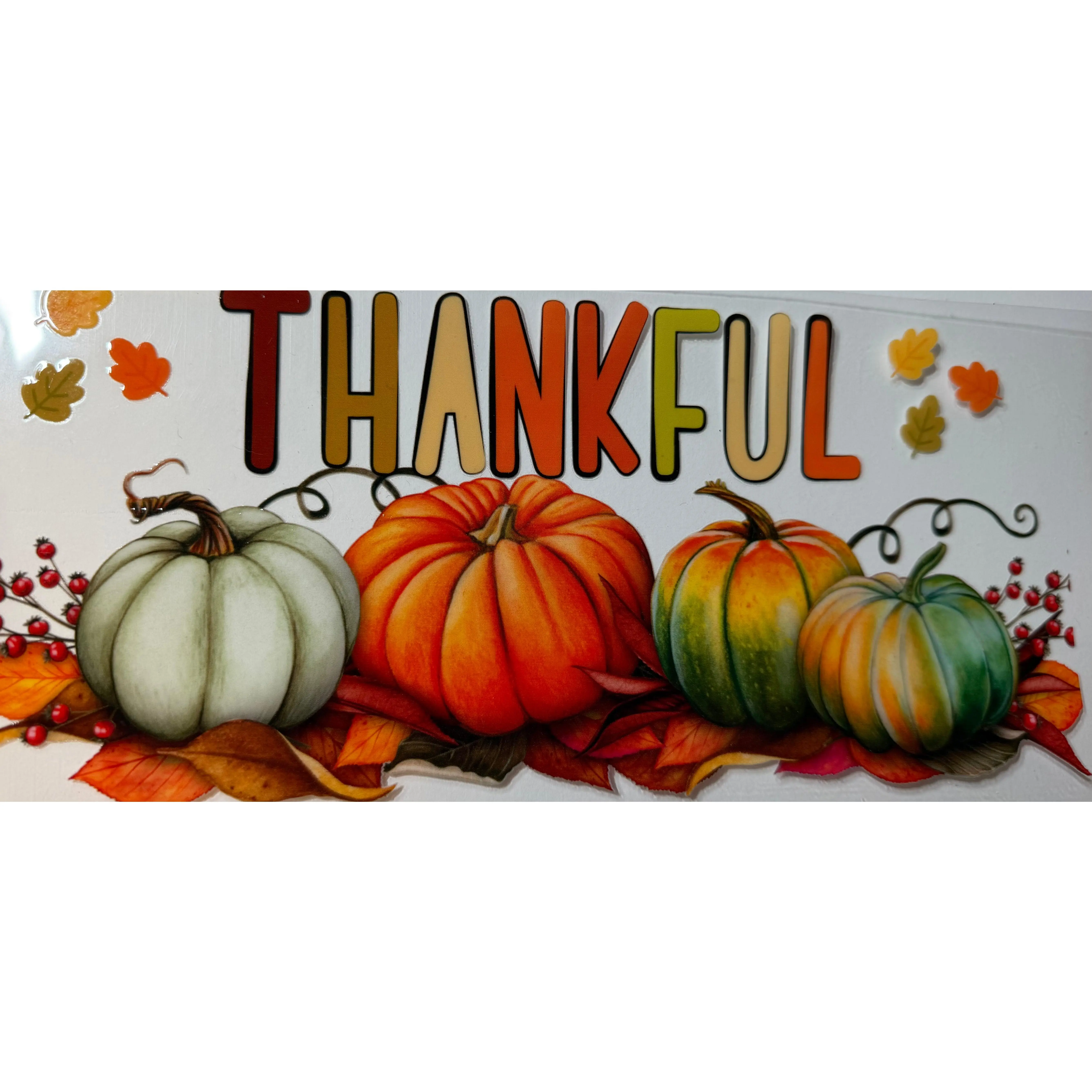 Thankful Pumpkin UV DTF Transfer | Fall Pumpkin Decal | Autumn Tumbler Wrap | Thanksgiving Cup Decal |