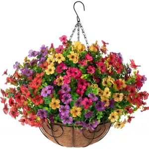 1 artificial hanging plant Summer outdoor decoration for flower baskets Pseudo-silk UV-resistant colors that look authentic Porch courtyard Porch courtyard Daisy eucalyptus tree