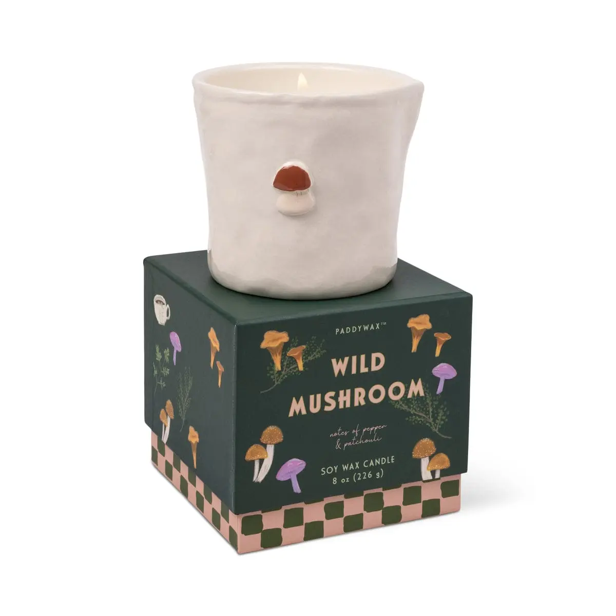 8 oz Bistro-Style Scented Candle - Wild Mushroom Fragrance with Lemon Notes, Home Decoration Candle with Hand-Painted Food Icons & Fungi Motifs in Sliding Gift Box