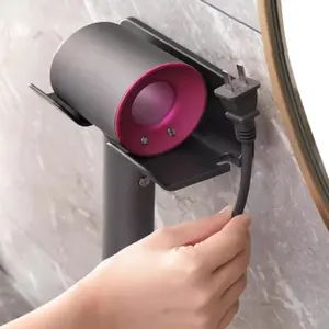 Hair Dryer Holder, Wall Mounted Hair Dryer Holder, with Cord and Plug Organizer, Suitable for Bathroom Cabinets - Space-Saving Design, No Drilling Required, Easy to Install