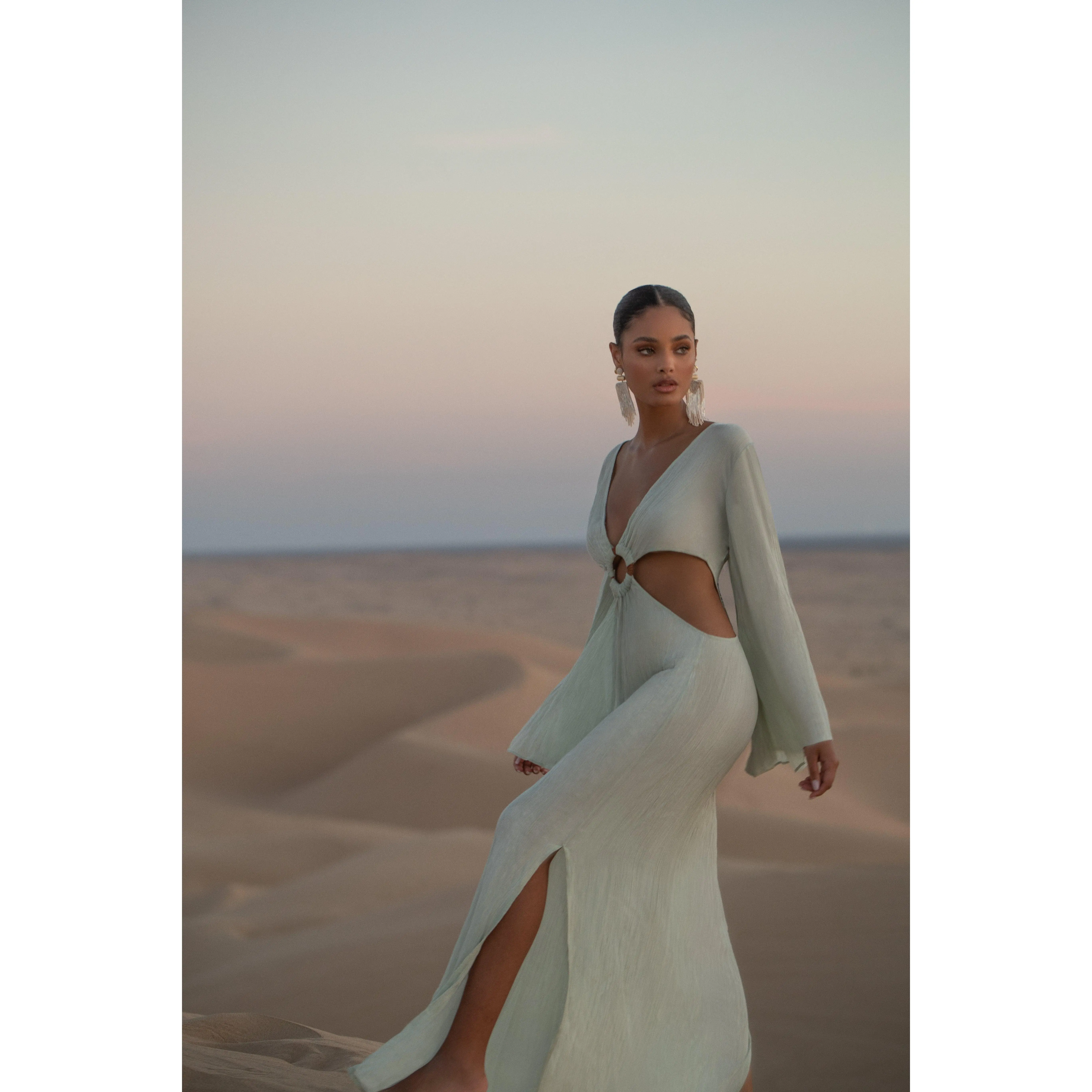 KEHLANI CUT-OUT DRESS - MILKY SAGE