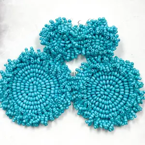 Beaded Disc Earrings: Turquoise