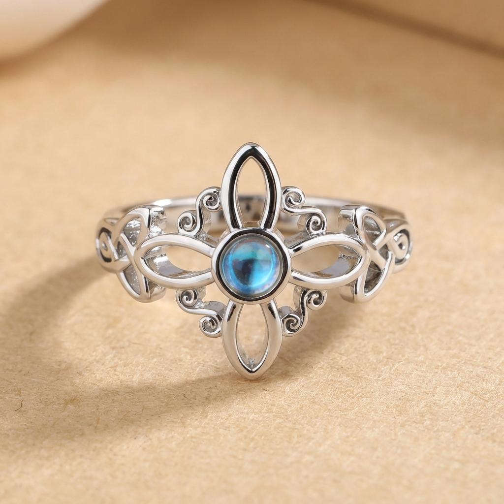 S925 Sterling Silver Celtic Knot Moonstone Ring – Elegant Vintage Floral Design for Women Jewelry Gift Box, Everyday Wear Engagement Rings