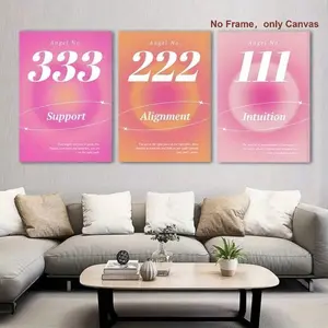Angel Number Canvas Painting without Frame, 3 Counts/set Gradient Energy Colorful Wall Art, Wall Decor for Home Living Room Bedroom Office