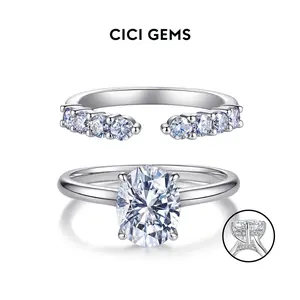 CICI GEMS 8 Stone Moissanite Band Open Ring for Women D VVS1 Stackable 18K Gold Plated Lab-Created Hypoallergenic Bridal Wedding Engagement Anniversary Gift Fine Jewelry