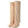 EROCALLI Women's Chic Nude Suede Square Toe Kitten Heel Wide Calf Knee High Slip-On Fashion Booties - Shoes for Women, Daily Elegance, Effortless Wear Winter Footwear