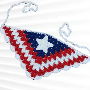 Handmade Crochet Puerto Rico Hair Bandana with Star Design and Red, White, and Blue Color Scheme