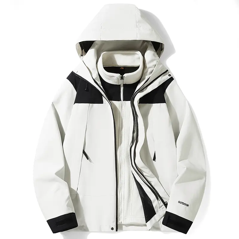 Men's 3-in-1 Water-Resistant Jacket with Detachable Fleece Liner, Windproof Hooded Coat for Hiking, Fall & Winter Outdoor Casual Wear (Fitted Style)