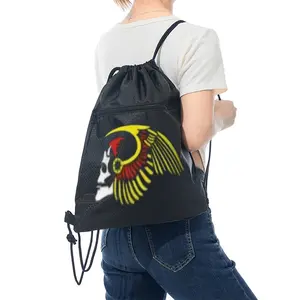 Skull with Viking Helmet and Wings Print Drawstring Backpack Casual Outdoor Sports Bag for Hiking Gym Travel Use Perfect Gift for Halloween Christmas and Birthday Enthusiasts Who Love Norse Mythology and Unique Gothic Style Accessories