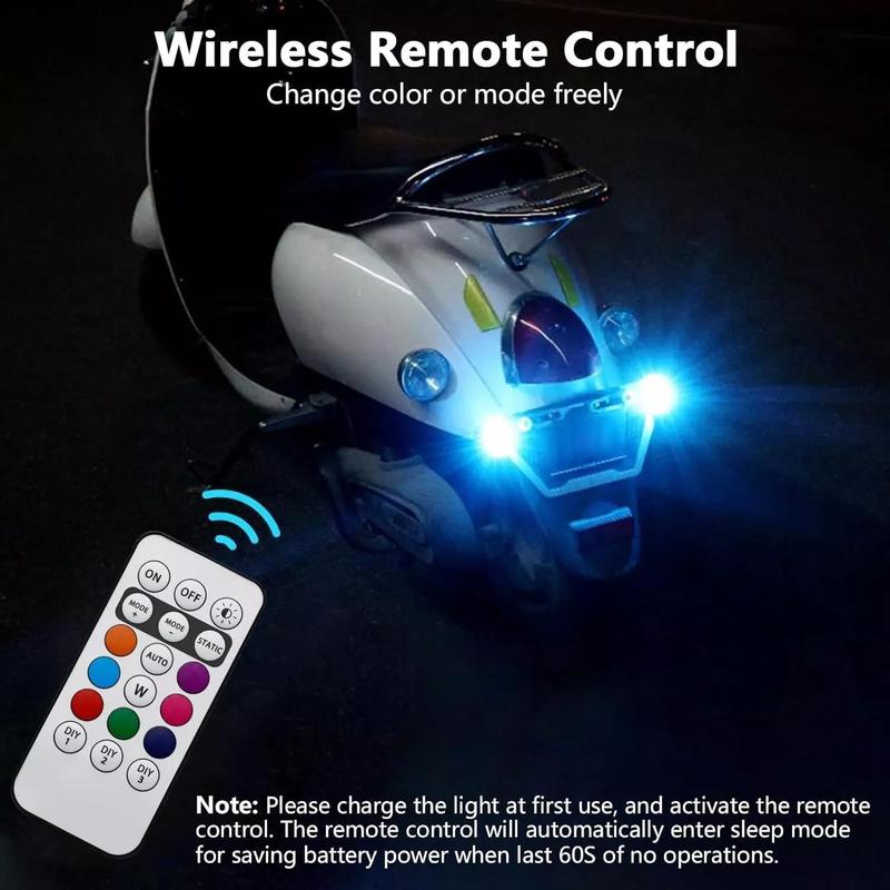 24PCS Remote Control Car Footwell Light, Wireless LED Lights for Car, with Remote Control, High Brightness Wireless LED Strobe Light 8 Colors USB Charge IP65 Waterproof Anti-Collision for Car Motorcycle Aircraft Bike