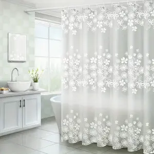 1pc White Snowflake and Flowers Shower Curtain, Thick PEVA Waterproof Fabric with Stainless Steel Grommets, Transparent Elegant Design for Home Bathroom Decor