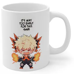 [TokiBearCo Original Design] Chibi Bakugo It's Too Early for This! Funny MHA  Anime Quote Mug, Funny Gift for Friends, Anime Fan Merchandise, Birthday Present Ceramic Coffee Drinkware Tea