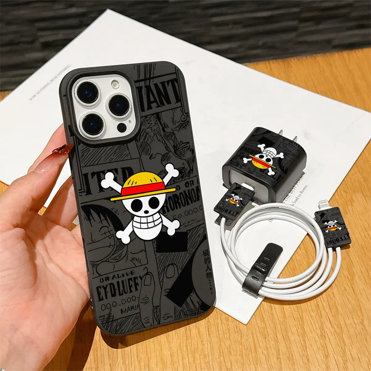 5 Piece Set Dragon Ball Anime Phone Case, Charger Head Cover, Cable Protector, Storage Rope, Anti-Drop Durable Tpu Case for iPhone