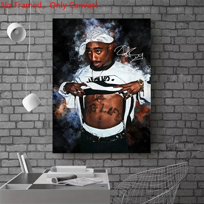 1 piece/set frameless canvas painting print poster, Artistic, Popular hip-hop culture Characters realism art, Tupac Shakur Portrait, a perfect gift for Rap Music lovers, ideal for home decor, mural