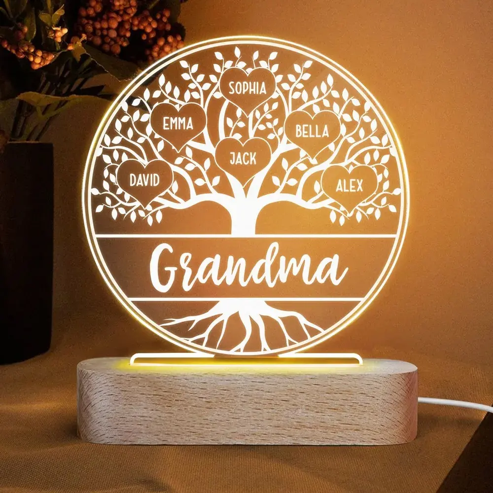 Personalized Grandma Family Tre Night Acrylic Plaque Sign, Mother Day Gift For Grandma Mom Nana, Custom Kid Name