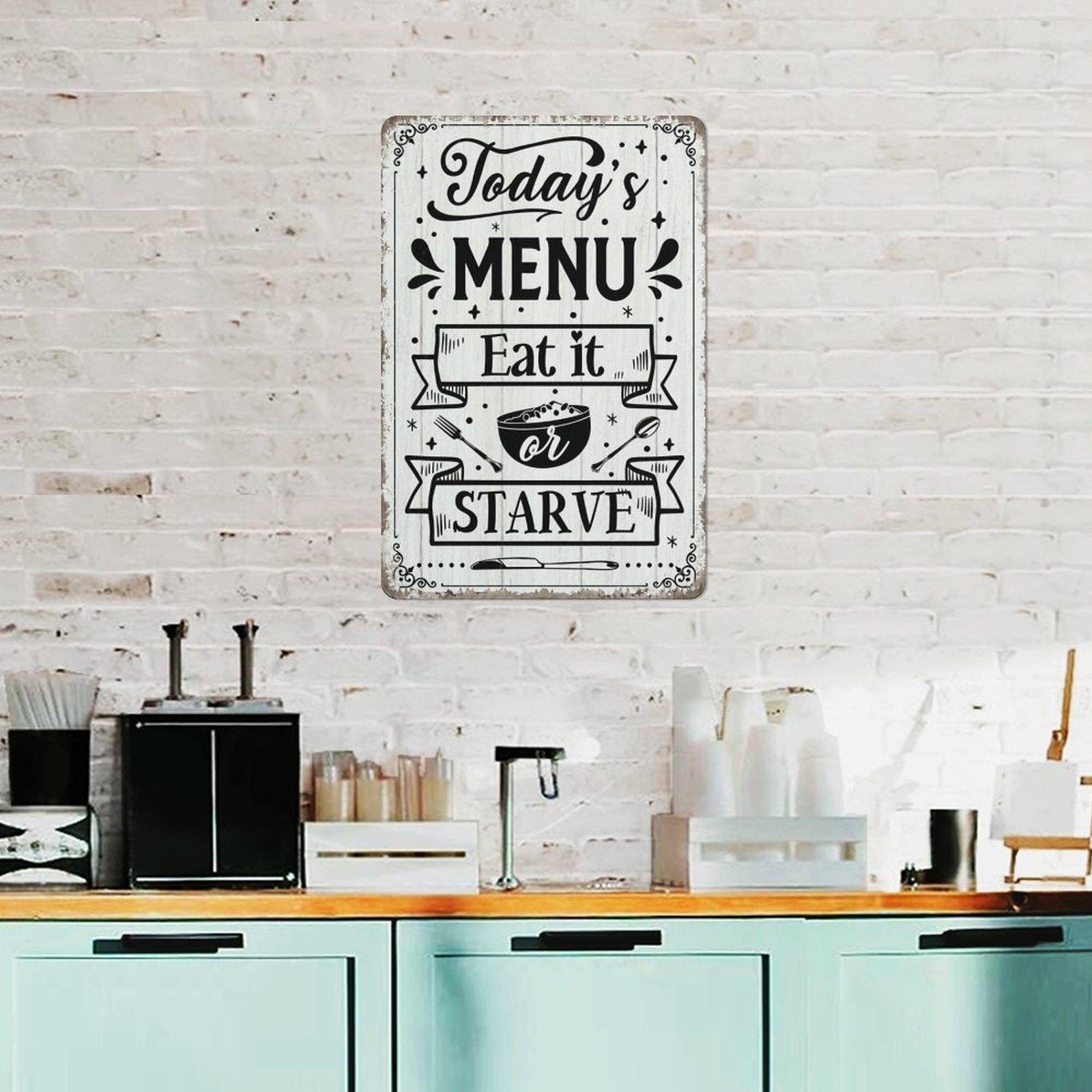 Vintage 'Today's Menu Eat It or Starve' Metal Tin Sign - Perfect for Kitchen, Dining Room & Farmhouse Decor, Wall Hanging, English, Holiday Gift Idea,Wall Art Decor,Home Decor
