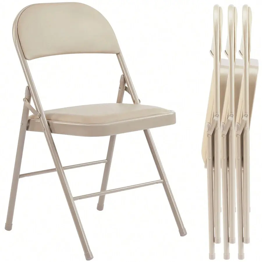 OLIXIS Folding Chair 4 Pack, Leather Padded Folding Chairs, Sturdy Metal Foldable Chairs, Easy To Use And Store, Outdoor And Indoor, For Home, Office, Party, Comfy, Black