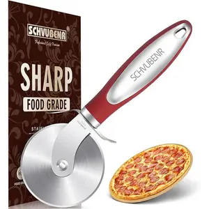 SCHVUBENR Premium Pizza Cutter Wheel - Ultra Sharp Stainless Steel Pizza Slicer with Non-Slip Soft Grip Handle - Multi-Purpose Cutter for Pizza, Dough & Pastry - Dishwasher Safe, Easy to Clean - Red