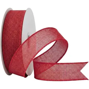 Burlap Wired Ribbon, Dusty Red Ribbon with Wire Edge for Mother's Day Big Bows,Wreath, Wrapping Decoration,1-1/2 Inchx20 Yards.