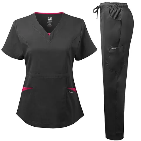 DAGACCI OFFICIAL Natural Stretch Women's V-Neck Contrast Pocket Scrub Sets [NS2251]