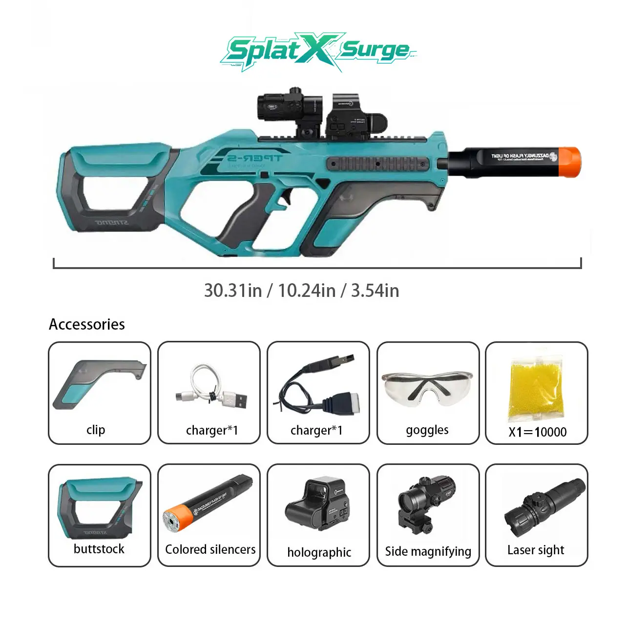Hurricane SXF1000, gel ball launcher, electrically powered automatic feed, up to 200 feet, 2-mode toy gun set with goggles, suitable for ages 14 and up (includes one pack of gel balls), outdoor gear.
