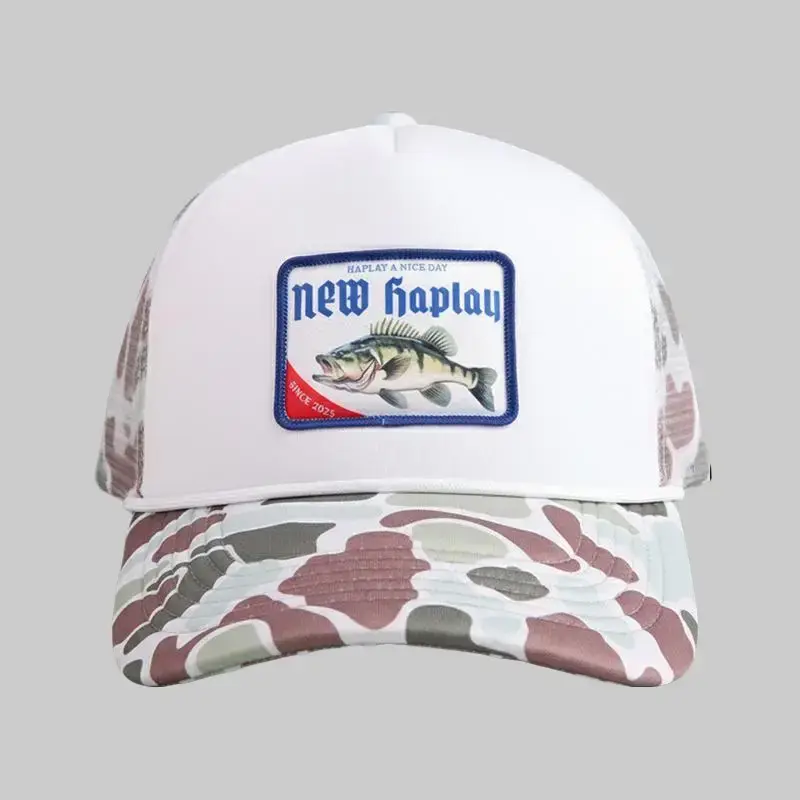 Unisex Mesh Fabric Sports Outdoor Hat - Adjustable Snap Closure Baseball Cap with Camouflage Brim for Fishing, Hiking