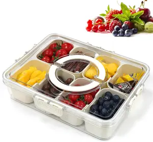 Divided Serving Tray with Lid and Handle - Clear Snackle Box Charcuterie Container,8 Compartment Food Container,Snack Tackle Box,Snack Organizer Travel,For Party,Road Trips,Picnic,sport games