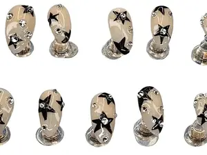 Stunning Black star Almond PRESS ON Nails