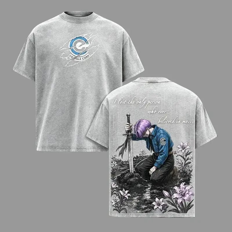 Future Trunks DBZ Vintage T-Shirt - Capsule Corp DBZ Anime Double Printed Vintage Clothes Washed Tee Unisex Oversize Anime Manga Streetwear Top Washed Heavyweight Cotton DBZ T-Shirt Crewneck Tshirt