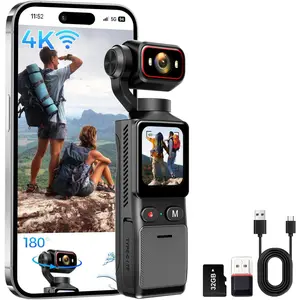 4K Vlogging Camera with WiFi, 180? Rotating Lens, 6-Axis Stabilization, Touchscreen, 32GB Card, Portable Handheld POV Camera, Personal Pocket  Cam for Travel, Vlog, Selfies,  & Daily